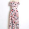 Floral Print Off The Shoulder Cropped Top With Split Dress - Image 3