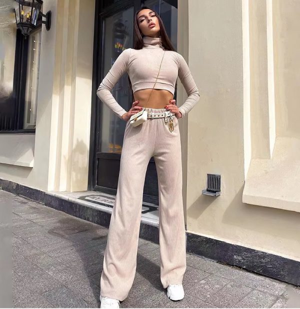 Two Piece Sets High Collar Piping Casual Pants Outfit