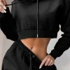 Two Piece Sets Hooded Drawstring Casual Overcoat Outfit - Image 4