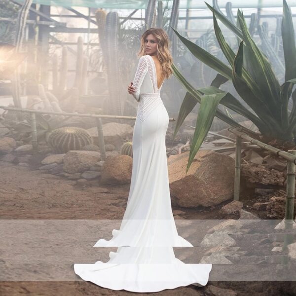 V-Neck Sexy Bridal Boho Country Lace Wedding Dresses - Image 3