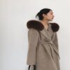 Natural Fox Fur Collar Cuffs Hood Jacket