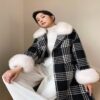 Classic Retro Long Houndstooth Tweed Wool Jacket - Image 3