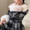 Classic Retro Long Houndstooth Tweed Wool Jacket - Image 4