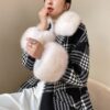 Classic Retro Long Houndstooth Tweed Wool Jacket - Image 5