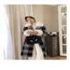 Classic Retro Long Houndstooth Tweed Wool Jacket - Image 6
