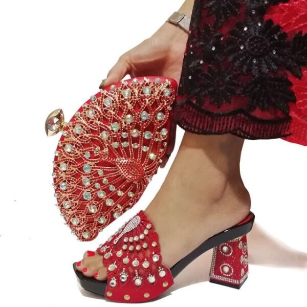 Fashion Italian Design Decorated with Shoe Med heel Shoes and Party Bag Sets - Image 3