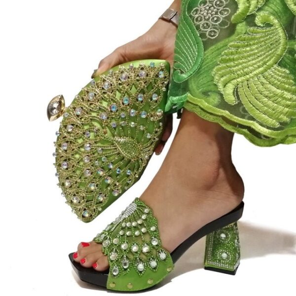 Fashion Italian Design Decorated with Shoe Med heel Shoes and Party Bag Sets - Image 6