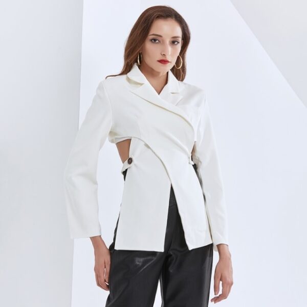 Hollow Out Notched Collar Long Sleeve Designer Blazer