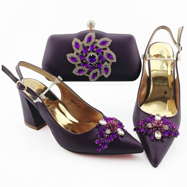 Italian Design Decorated With Rhinestone Party Shoes and Bag Set - Image 2