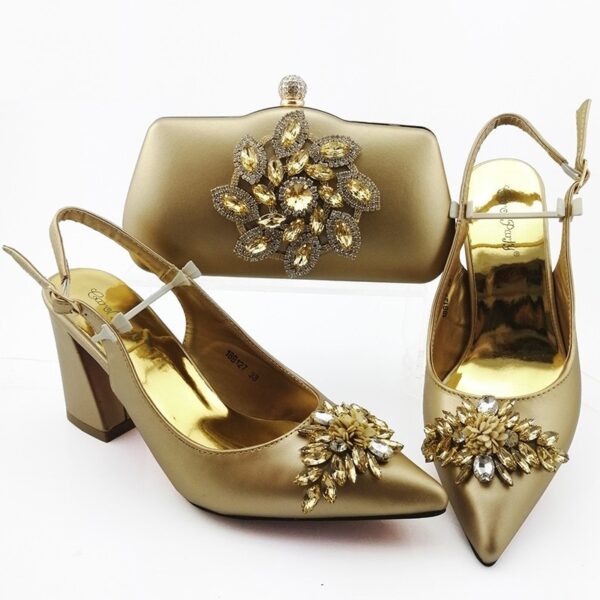 Italian Design Decorated With Rhinestone Party Shoes and Bag Set - Image 3