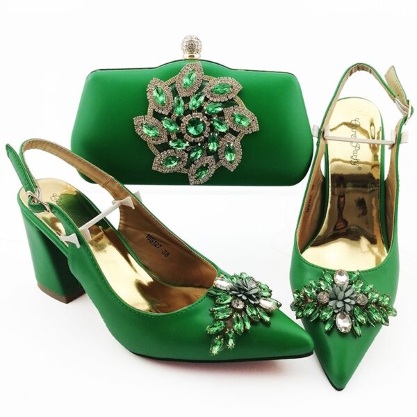 Italian Design Decorated With Rhinestone Party Shoes and Bag Set - Image 4