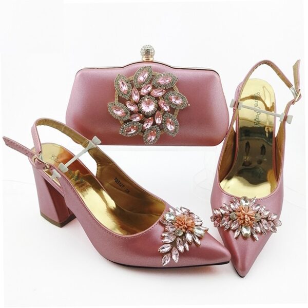 Italian Design Decorated With Rhinestone Party Shoes and Bag Set - Image 5