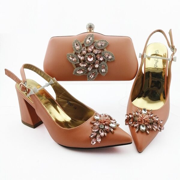 Italian Design Decorated With Rhinestone Party Shoes and Bag Set - Image 6