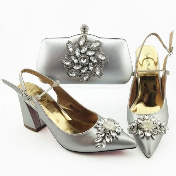 Italian Design Decorated With Rhinestone Party Shoes and Bag Set - Image 7