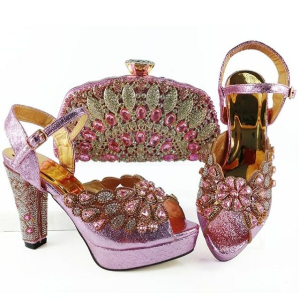 Italian Design Fashion Crystal Style Party  Shoes and Bag Set - Image 2