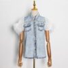 Mesh Patchwork With Button Denim Jacket - Image 2