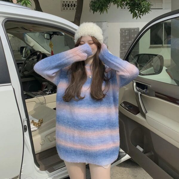 O-Neck Long Sleeve Loose Mid-Length Sweater - Image 2