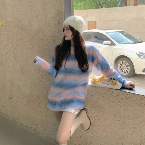 O-Neck Long Sleeve Loose Mid-Length Sweater - Image 5