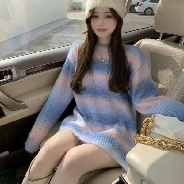 O-Neck Long Sleeve Loose Mid-Length Sweater - Image 4