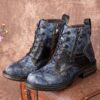 Retro Rendering Leather Splicing Round Toe Chunky Heels - Image 2