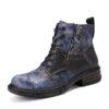 Retro Rendering Leather Splicing Round Toe Chunky Heels - Image 3