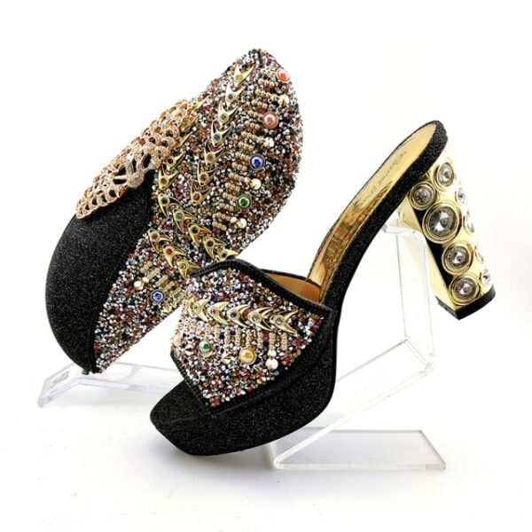 Shinning PU material Decorated with Colorful Rhinestone Shoes and Bag Set