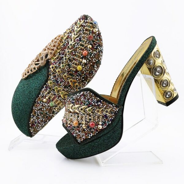 Shinning PU material Decorated with Colorful Rhinestone Shoes and Bag Set - Image 2