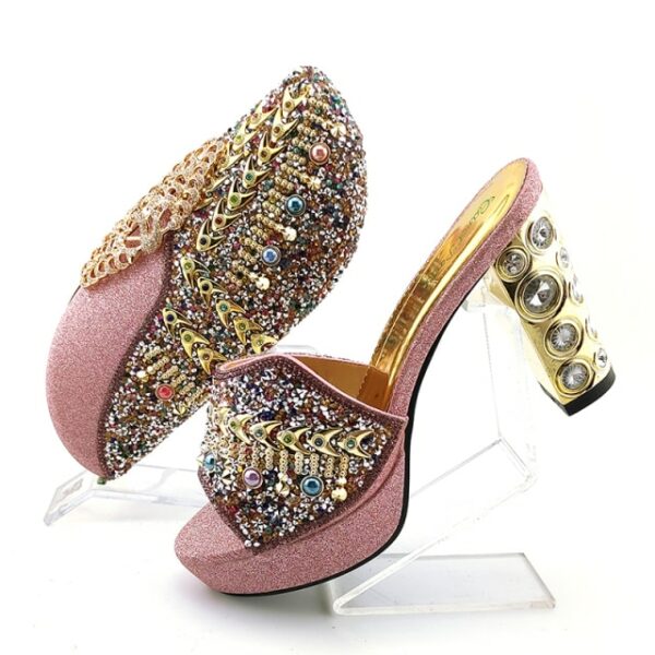 Shinning PU material Decorated with Colorful Rhinestone Shoes and Bag Set - Image 6