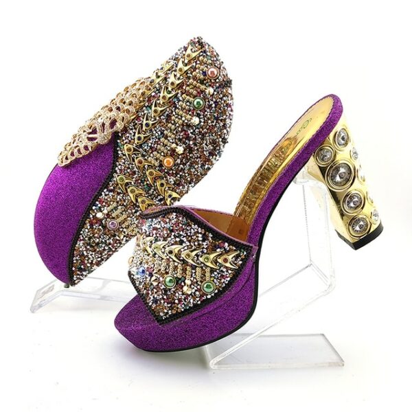 Shinning PU material Decorated with Colorful Rhinestone Shoes and Bag Set - Image 5