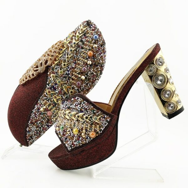 Shinning PU material Decorated with Colorful Rhinestone Shoes and Bag Set - Image 4