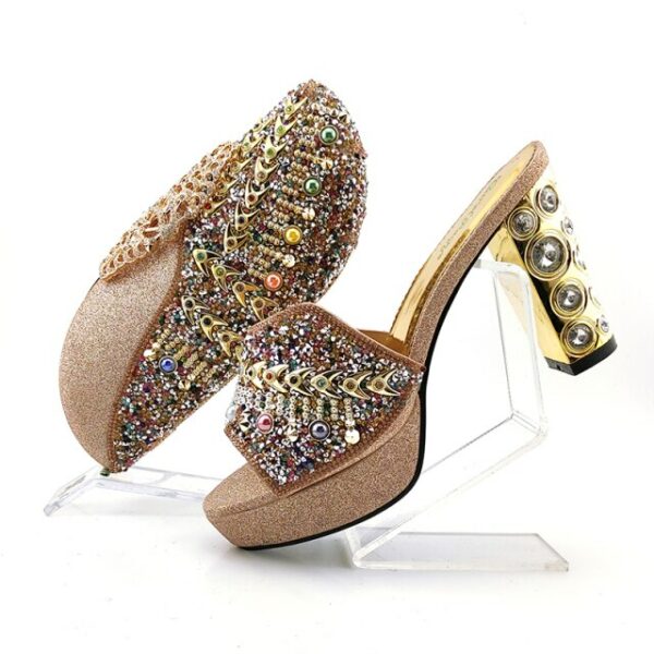 Shinning PU material Decorated with Colorful Rhinestone Shoes and Bag Set - Image 3