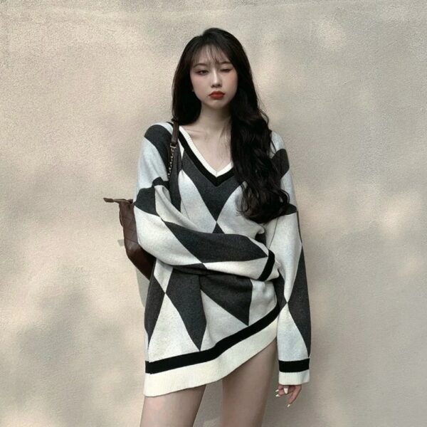 V-Neck Long Sleeve Mid-Length Sweater