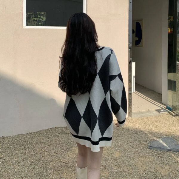 V-Neck Long Sleeve Mid-Length Sweater - Image 4