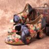 Elegant Flowers  Lace Up Stitching Chunky Heel Pumps
