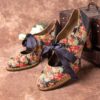 Elegant Flowers  Lace Up Stitching Chunky Heel Pumps - Image 5