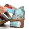 Ethnic Style Stitching Embossed Beading Floral Chunky Heel Pumps - Image 5
