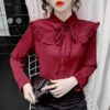 Ruffles Puff Sleeve Peter Pan Collar Button Up Shirt