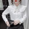 Ruffles Puff Sleeve Peter Pan Collar Button Up Shirt - Image 2
