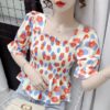 Casual Puff Sleeve Printed Corset Blouse - Image 2