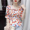 Casual Puff Sleeve Printed Corset Blouse