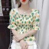 Casual Puff Sleeve Printed Corset Blouse - Image 3