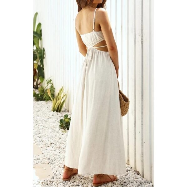 Elegant Backless Waist Hollow Out Casual Maxi Dress - Image 2