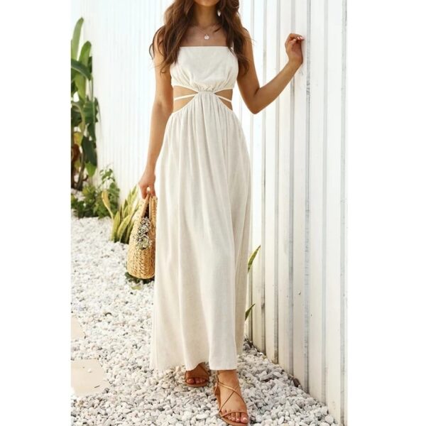 Elegant Backless Waist Hollow Out Casual Maxi Dress