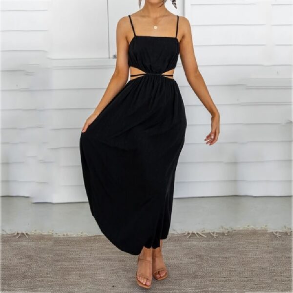 Elegant Backless Waist Hollow Out Casual Maxi Dress - Image 3