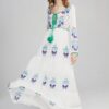 Elegant Floral Embroidery V Neck Long Sleeve Beach Dress