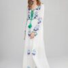 Elegant Floral Embroidery V Neck Long Sleeve Beach Dress - Image 2