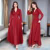 Elegant High Quality V-Neck Slim Long Sleeve Long Dresses - Image 3
