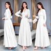 Elegant High Quality V-Neck Slim Long Sleeve Long Dresses - Image 4