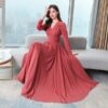 Elegant High Quality V-Neck Slim Long Sleeve Long Dresses - Image 5