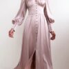 Elegant V Neck Buttons Long Sleeve Maxi Dress